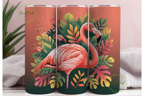 Pink Flamingo Tropical 20oz Tumbler Wrap Sublimation PixelChick 
