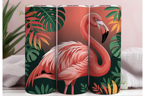 Pink Flamingo Tropical 20oz Tumbler Wrap Sublimation PixelChick 