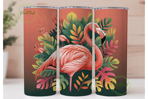 Pink Flamingo Tropical 20oz Tumbler Wrap Sublimation PixelChick 