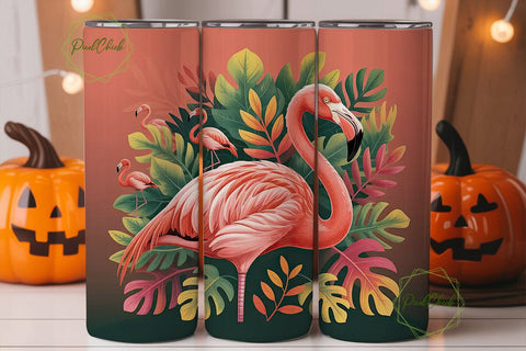 Pink Flamingo Tropical 20oz Tumbler Wrap Sublimation PixelChick 