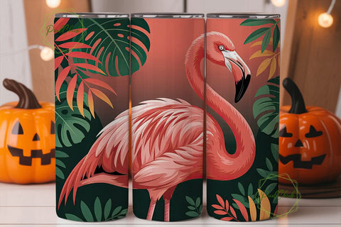 Pink Flamingo Tropical 20oz Tumbler Wrap Sublimation PixelChick 
