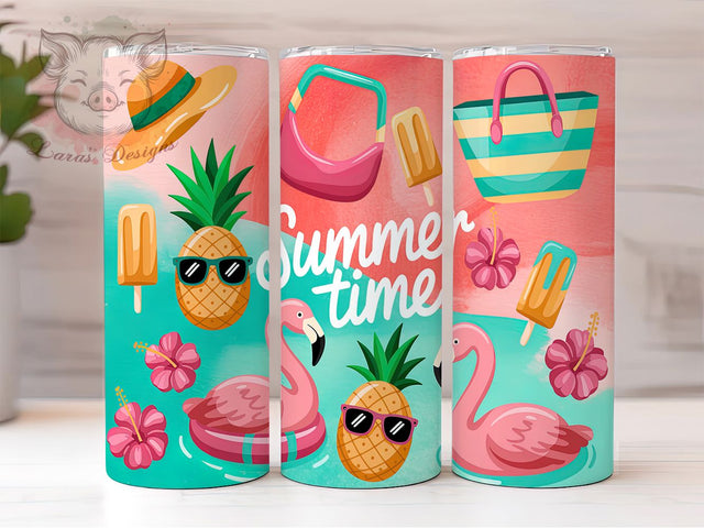 Pink Flamingo Tropical Summer Beach Vibes Tumbler, Summer Time Tumbler Wrap, 20oz Sublimation PNG, Tropical Flamingo Design, Beach Vibes Cup Wrap, Cute Summer Tumbler Sublimation Lara' s Designs 