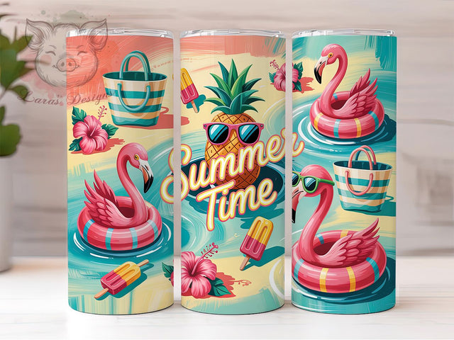 Pink Flamingo Tropical Summer Beach Vibes Tumbler, Summer Time Tumbler Wrap, 20oz Sublimation PNG, Tropical Flamingo Design, Beach Vibes Cup Wrap, Cute Summer Tumbler Sublimation Lara' s Designs 