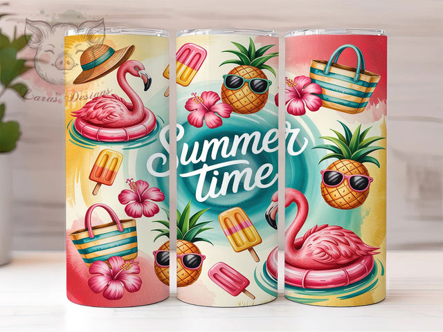 Pink Flamingo Tropical Summer Beach Vibes Tumbler, Summer Time Tumbler Wrap, 20oz Sublimation PNG, Tropical Flamingo Design, Beach Vibes Cup Wrap, Cute Summer Tumbler Sublimation Lara' s Designs 