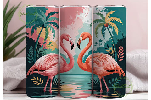 Pink Flamingo Tumbler Wrap PNG Sublimation PixelChick 