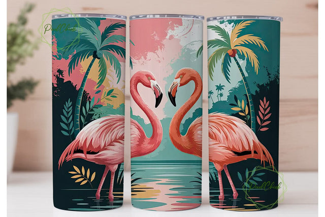 Pink Flamingo Tumbler Wrap PNG Sublimation PixelChick 