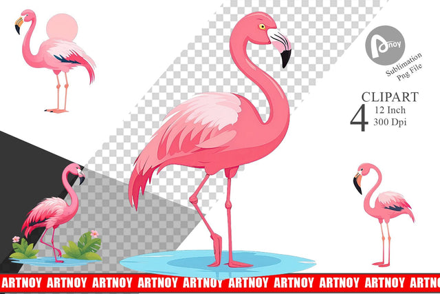 Pink Flamingo Valentine Clipart Sublimation artnoy 