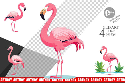 Pink Flamingo Valentine Clipart Sublimation artnoy 