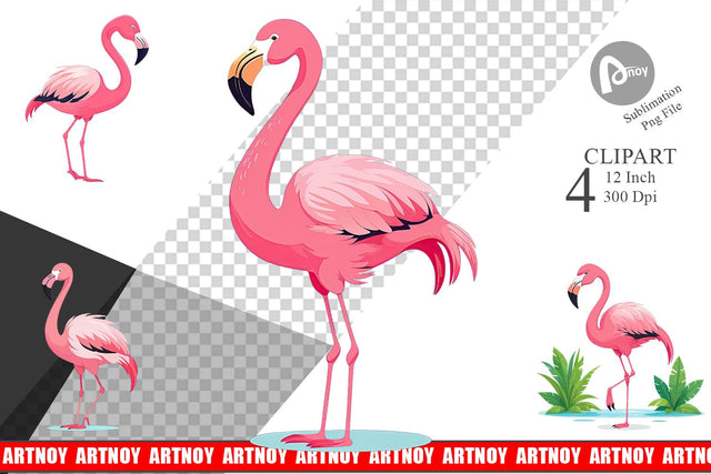 Pink Flamingo Valentine Clipart Sublimation artnoy 