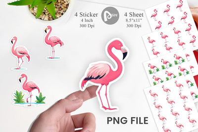 Pink Flamingo Valentine Sticker Sublimation artnoy 