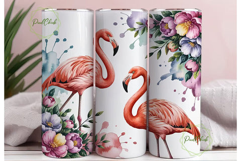 Pink Flamingo Watercolor 20oz Tumbler Sublimation PixelChick 