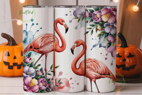 Pink Flamingo Watercolor 20oz Tumbler Sublimation PixelChick 