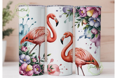 Pink Flamingo Watercolor 20oz Tumbler Sublimation PixelChick 