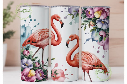 Pink Flamingo Watercolor 20oz Tumbler Sublimation PixelChick 