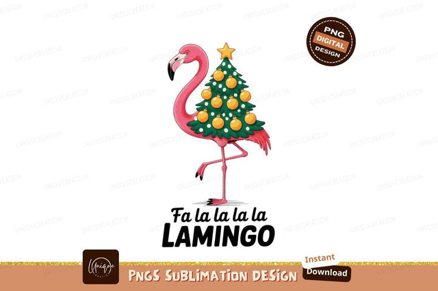 Pink flamingo wearing Christmas tree ornaments Sublimation Designangry 