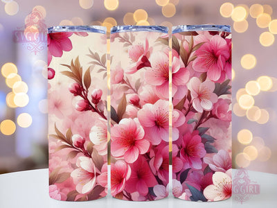 Pink Floral 20oz Tumbler Wrap Sublimation Design, Straight Tapered Tumbler Wrap, Floral Tumbler Png, Instant Digital Download Sublimation SvggirlplusArt 