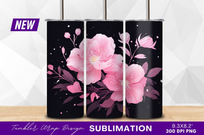 Pink floral arrangement on black background tumbler png Sublimation Regulrcrative 