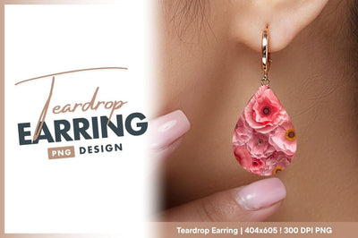 Pink Floral Arrangement Teardrop Earring Png Sublimation Regulrcrative 