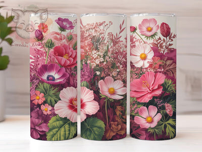 Pink Floral Bloom Garden 20oz Tumbler, Blooming Garden, Magenta Flowers, Blush Petals, Soft White Blooms, 20oz Tumbler Wrap, Sublimation PNG Sublimation Lara' s Designs 