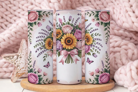 Pink Floral Bouquet 20oz Tumbler Wrap Sublimation DesignSVG 