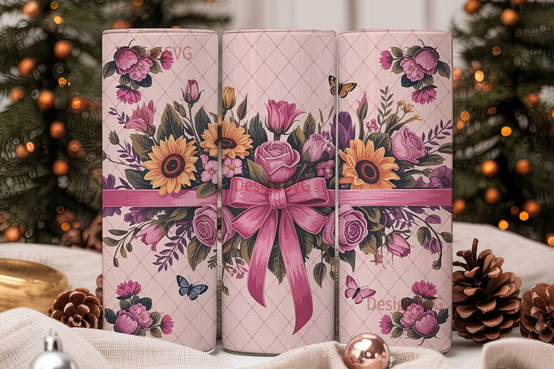 Pink Floral Bouquet 20oz Tumbler Wrap Sublimation DesignSVG 