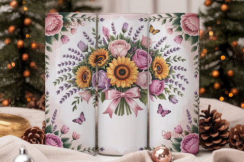 Pink Floral Bouquet 20oz Tumbler Wrap Sublimation DesignSVG 