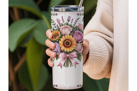 Pink Floral Bouquet 20oz Tumbler Wrap Sublimation DesignSVG 