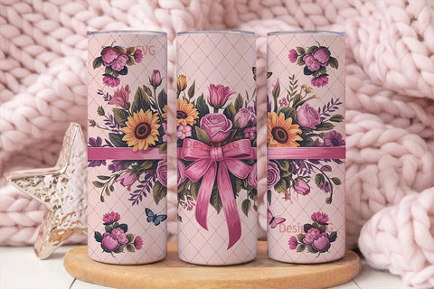 Pink Floral Bouquet 20oz Tumbler Wrap Sublimation DesignSVG 