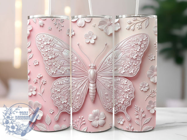 Pink Floral Butterfly 20oz Tumbler, Pink Floral, Floral Butterfly, Butterfly Tumbler, 20oz Tumbler, Pink Butterfly, Floral Tumbler, Tumbler Wrap Sublimation ToriDesigns 
