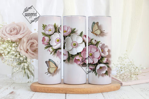 Pink Floral Butterfly 20oz Tumbler Wrap Sublimation sassyprint 