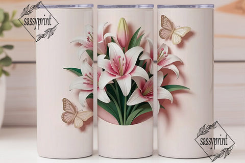 Pink Floral Butterfly 20oz Tumbler Wrap Sublimation sassyprint 