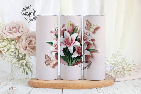 Pink Floral Butterfly 20oz Tumbler Wrap Sublimation sassyprint 