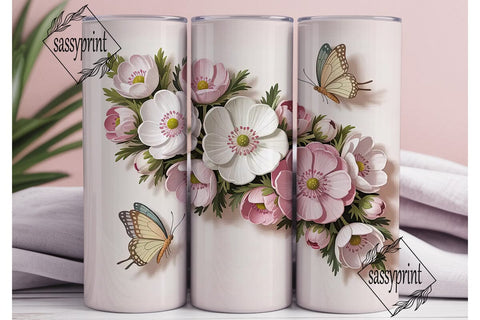 Pink Floral Butterfly 20oz Tumbler Wrap Sublimation sassyprint 