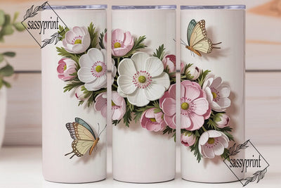Pink Floral Butterfly 20oz Tumbler Wrap Sublimation sassyprint 