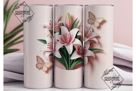 Pink Floral Butterfly 20oz Tumbler Wrap Sublimation sassyprint 