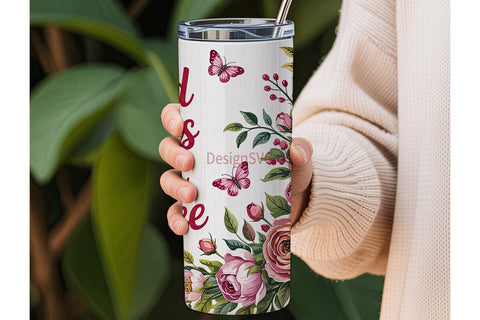 Pink Floral Coffee Tumbler Wrap Sublimation DesignSVG 