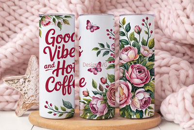Pink Floral Coffee Tumbler Wrap Sublimation DesignSVG 