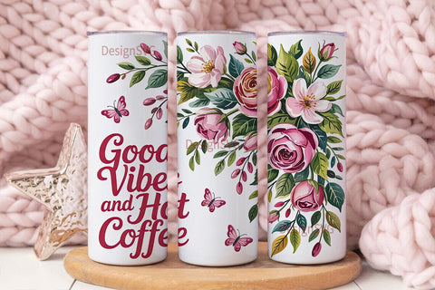 Pink Floral Coffee Tumbler Wrap Sublimation DesignSVG 