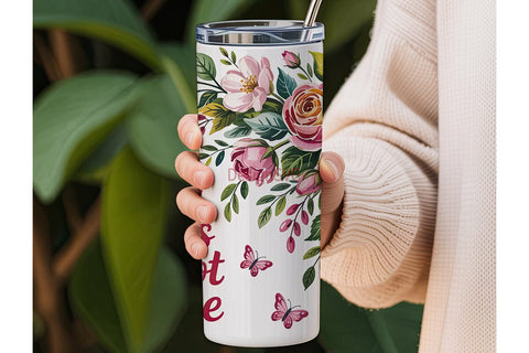 Pink Floral Coffee Tumbler Wrap Sublimation DesignSVG 