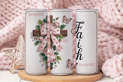 Pink Floral Cross 20oz Tumbler Wrap Sublimation DesignSVG 