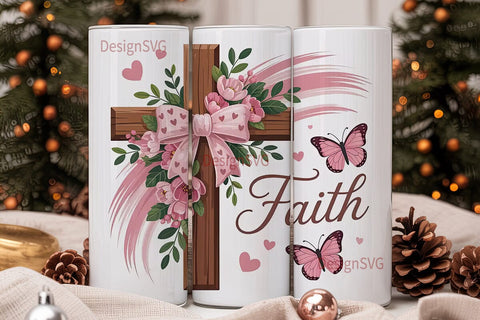 Pink Floral Cross 20oz Tumbler Wrap Sublimation DesignSVG 