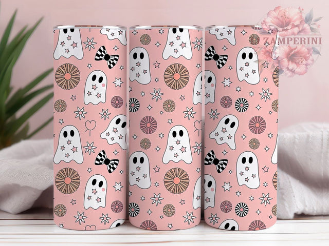 Pink Floral Cute Girly Halloween Ghost Tumbler, Cute Halloween Cup Wrap, 20Oz Sublimation Design, Pink Pumpkin Drinkware, Girly Spooky Coffee Cup, Floral Ghost Tumbler, Bow Halloween Mug Sublimation Li Zamperini 