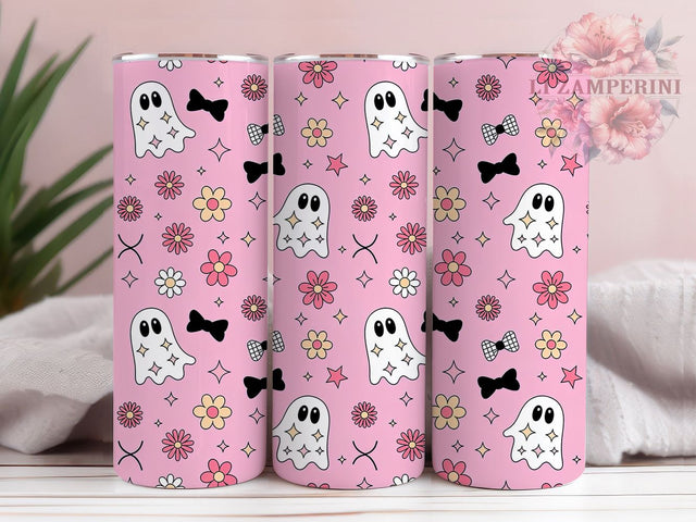 Pink Floral Cute Girly Halloween Ghost Tumbler, Cute Halloween Cup Wrap, 20Oz Sublimation Design, Pink Pumpkin Drinkware, Girly Spooky Coffee Cup, Floral Ghost Tumbler, Bow Halloween Mug Sublimation Li Zamperini 