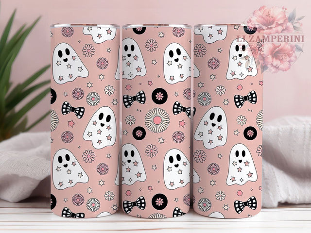 Pink Floral Cute Girly Halloween Ghost Tumbler, Cute Halloween Cup Wrap, 20Oz Sublimation Design, Pink Pumpkin Drinkware, Girly Spooky Coffee Cup, Floral Ghost Tumbler, Bow Halloween Mug Sublimation Li Zamperini 