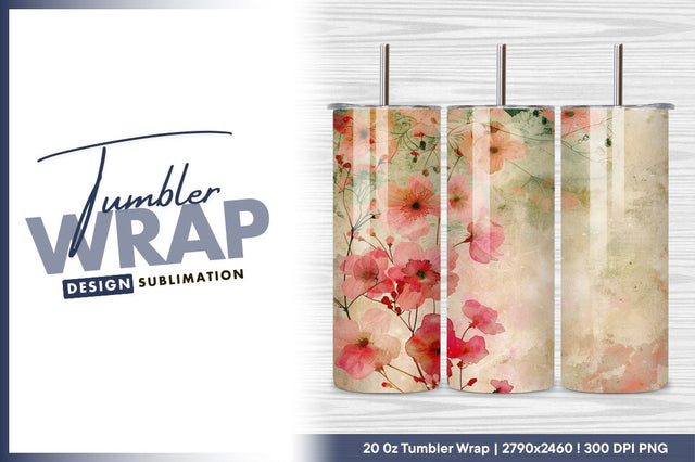 Pink floral design on textured background tumbler png Sublimation Regulrcrative 