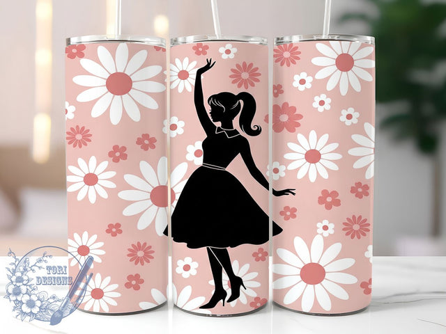 Pink Floral Elegant Botanical Tumbler, White Flower Wrap, Elegant Silhouette Cup, Feminine Drinkware Design, Botanical Sublimation Wrap, Chic Floral Tumbler Gift, Romantic Flower Cup Sublimation ToriDesigns 