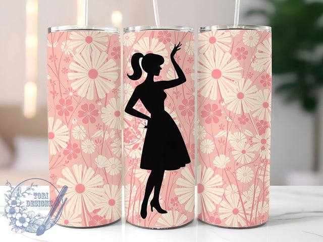 Pink Floral Elegant Botanical Tumbler, White Flower Wrap, Elegant Silhouette Cup, Feminine Drinkware Design, Botanical Sublimation Wrap, Chic Floral Tumbler Gift, Romantic Flower Cup Sublimation ToriDesigns 