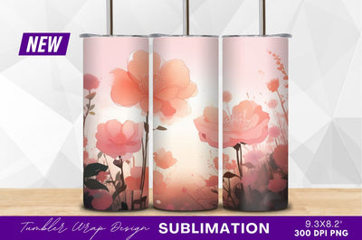 Pink floral field illustration tumbler png Sublimation Regulrcrative 