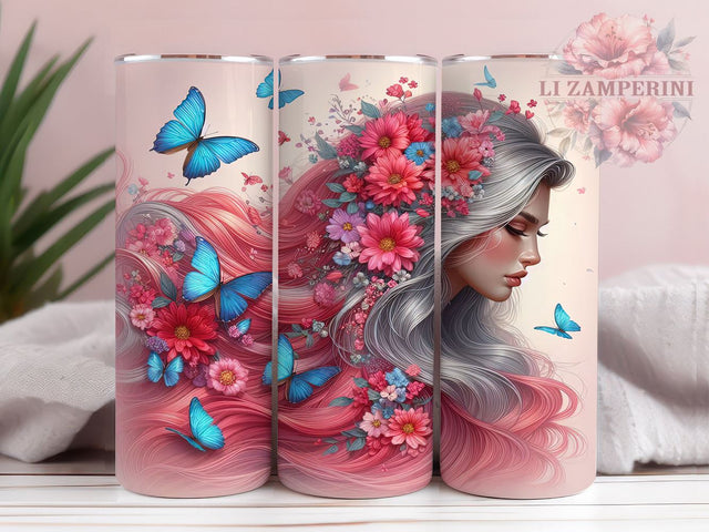 Pink Floral Girl 20oz Tumbler Wrap PNG, Vibrant Flower Tumbler Png, Straight & Tapered Tumbler Wrap, Instant Digital Download Sublimation Li Zamperini 
