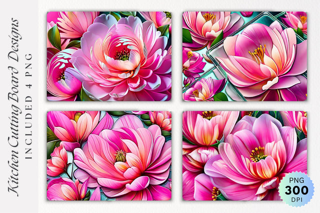 Pink Floral Glass Cutting Board PNG Design Sublimation Regulrcrative 